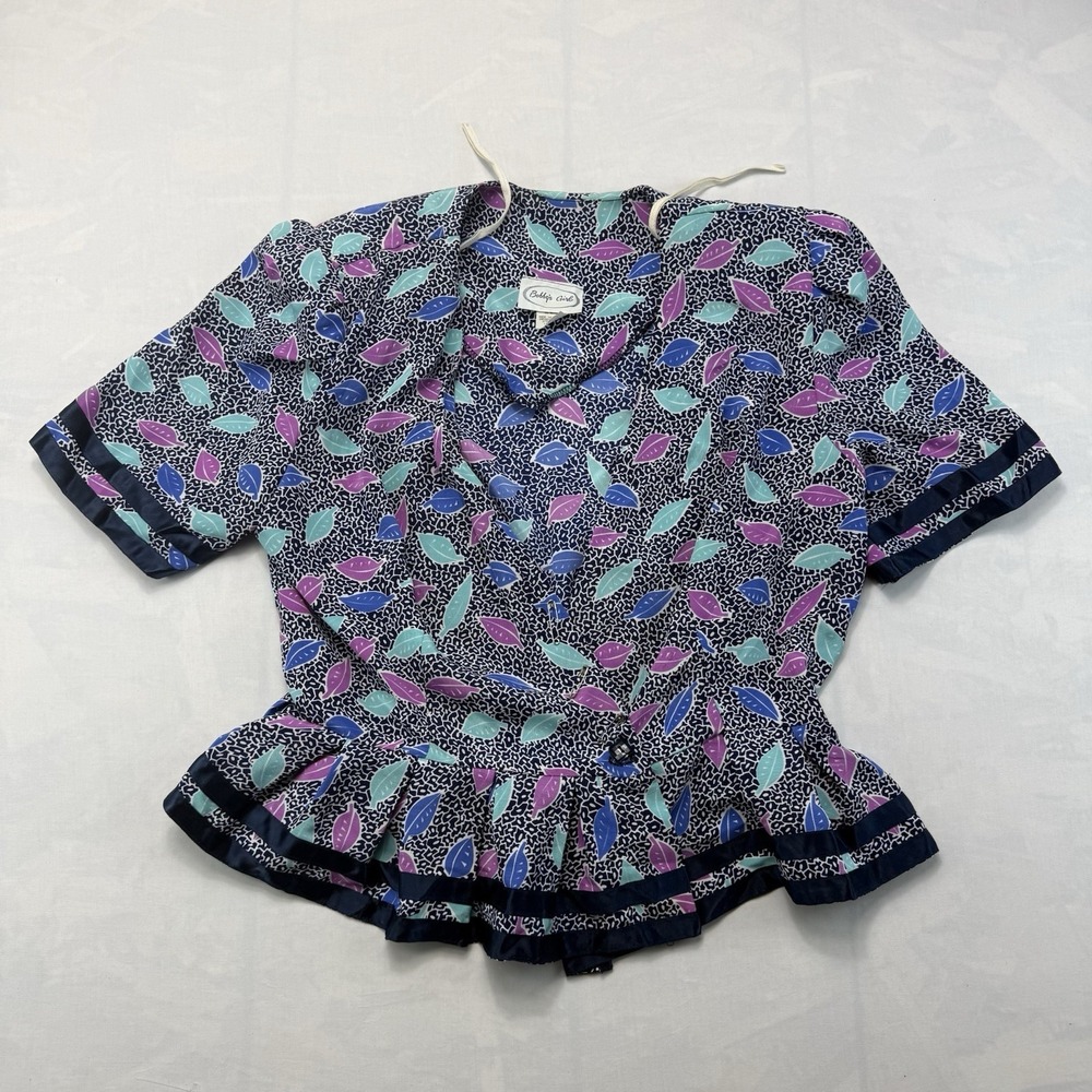 Vintage Bobby's Girl Blouse Womens 10 Made USA Abstract Peplum Top